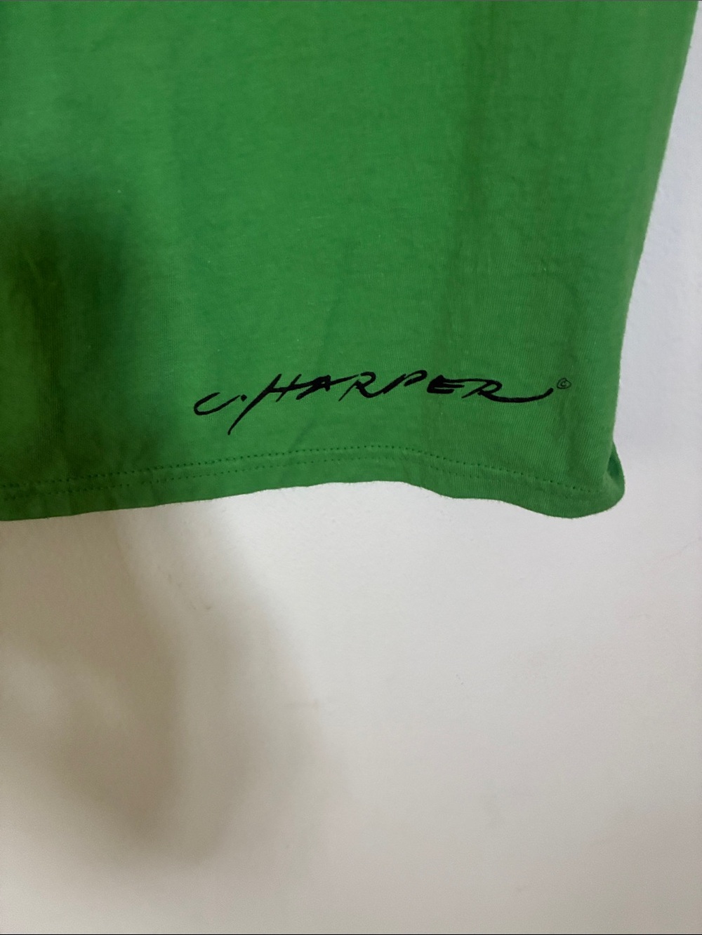 Anvil Charlie Harper print Bright Green Crewneck Tee with Subtle Ribbed Collar - Picture 5 of 6